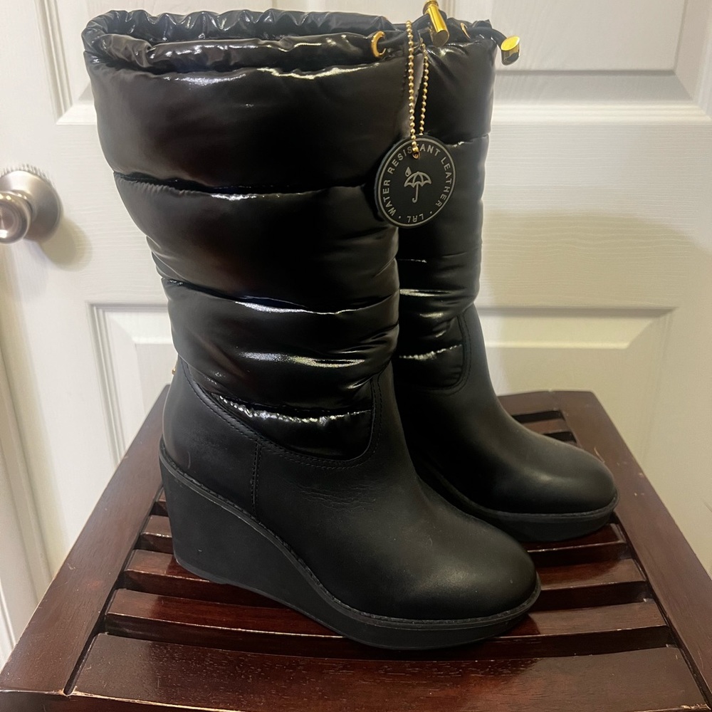 SOLD! Ralph Lauren Rudee black water resistant leather boots, size 6, brand new!